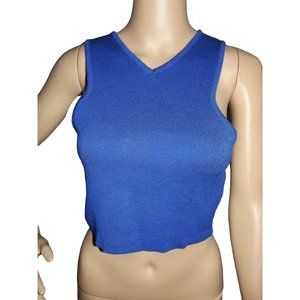 J.O.A. Small Royal Blue Sleeveless V-Neck Cropped Sweater tank top short crop